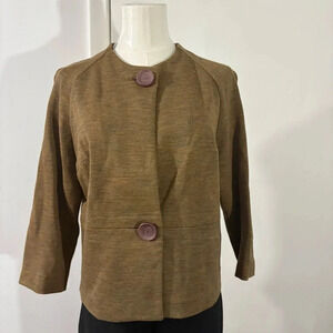 Vintage 100% Wool Women’s Brown Button Cardigan Blouse Size 10 Made In Italy